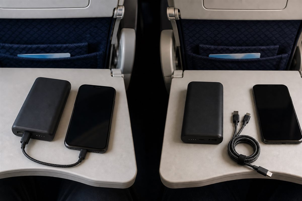 Onboard power-bank use comparison with connected and disconnected phone charging